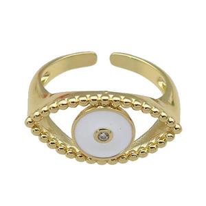 copper Ring with white enamel Eye, gold plated, approx 11-20mm, 18mm dia
