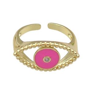 copper Ring with hotpink enamel Eye, gold plated, approx 11-20mm, 18mm dia