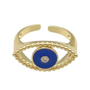copper Ring with blue enamel Eye, gold plated, approx 11-20mm, 18mm dia
