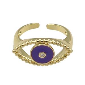 copper Ring with purple enamel Eye, gold plated, approx 11-20mm, 18mm dia