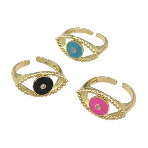 copper Ring with enamel Eye, gold plated, mixed, approx 11-20mm, 18mm dia
