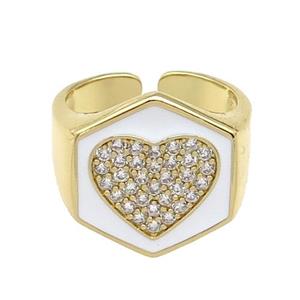 copper Heart Ring paved zircon with white enamel, gold plated, approx 18mm, 18mm dia