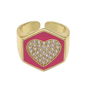 copper Heart Ring paved zircon with hotpink enamel, gold plated, approx 18mm, 18mm dia