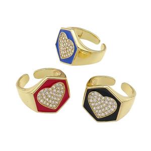 copper Heart Ring paved zircon with enamel, gold plated, mixed, approx 18mm, 18mm dia