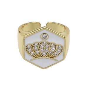 copper Crown Rings paved zircon with white enamel, gold plated, approx 18mm, 18mm dia