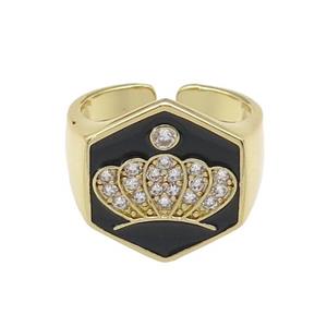 copper Crown Rings paved zircon with black enamel, gold plated, approx 18mm, 18mm dia