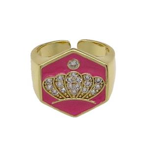 copper Crown Rings paved zircon with hotpink enamel, gold plated, approx 18mm, 18mm dia