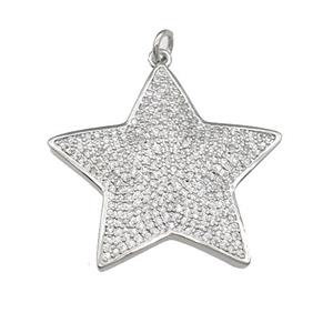 copper Star pendant paved zircon, platinum plated, approx 30mm