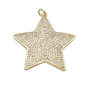 copper Star pendant paved zircon, gold plated, approx 30mm