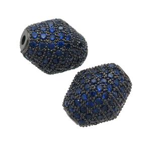 copper bicone Beads paved blue zircon, black plated, approx 12-14mm