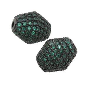 copper bicone Beads paved green zircon, black plated, approx 12-14mm