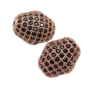 copper bicone Beads paved black zircon, rose gold, approx 12-14mm
