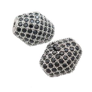 copper bicone Beads paved black zircon, platinum plated, approx 12-14mm
