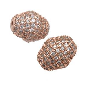 copper bicone Beads paved zircon, rose gold, approx 12-14mm