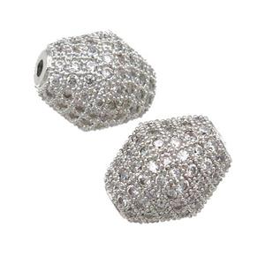 copper bicone Beads paved zircon, platinum plated, approx 12-14mm