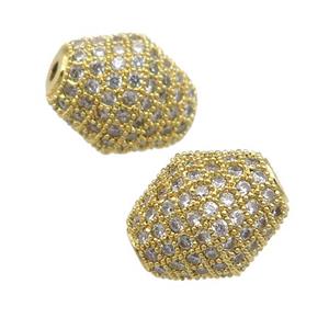 copper bicone Beads paved zircon, gold plated, approx 12-14mm