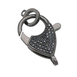 copper Lobster Clasp paved zircon, black plated, approx 20-30mm