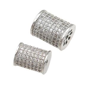 copper tube beads paved zircon, platinum plated, approx 8-10mm