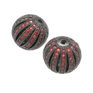 copper pumkin beads pave red zircon, black plated, approx 16mm dia