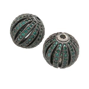 copper pumkin beads pave green zircon, black plated, approx 14mm dia