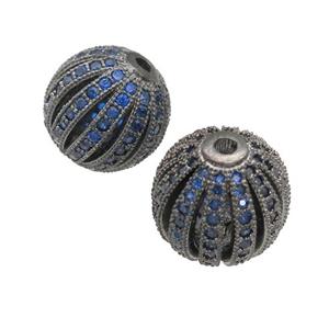copper pumkin beads pave blue zircon, black plated, approx 14mm dia