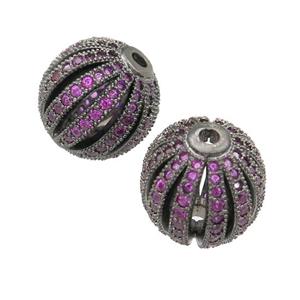 copper pumkin beads pave hotpink zircon, black plated, approx 16mm dia