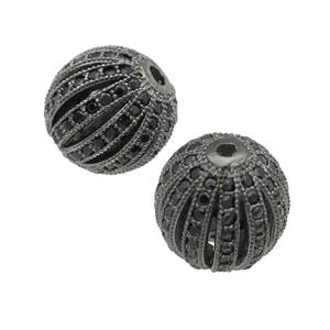 copper pumkin beads pave zircon, black plated, approx 16mm dia