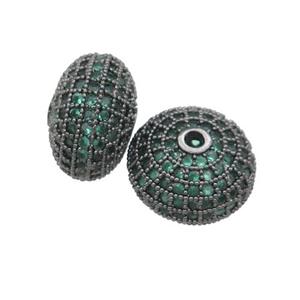 copper rondelle beads pave green zircon, black plated, approx 9x14mm