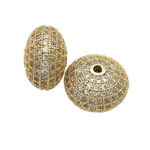 copper rondelle beads pave zircon, gold plated, approx 7x12mm
