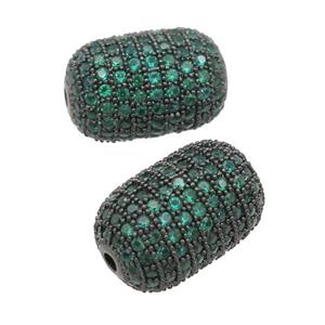 Copper Barrel Beads Pave Green Zircon, Black Plated, approx 12-19mm