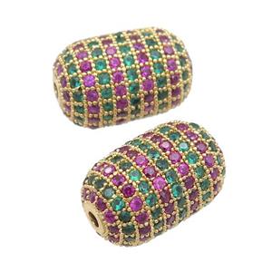 copper barrel Beads pave zircon, multicolor, gold plated, approx 12-19mm