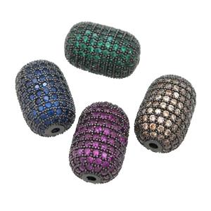 copper barrel Beads pave zircon, black plated, mixed, approx 12-19mm