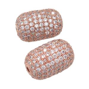 copper barrel Beads pave zircon, rose gold, approx 12-19mm