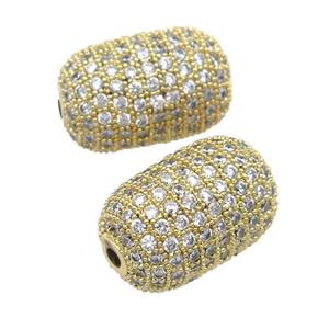 copper barrel Beads pave zircon, gold plated, approx 12-19mm