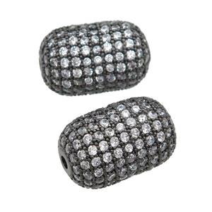 copper barrel Beads pave zircon, black plated, approx 12-19mm
