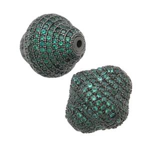 copper bicone beads pave green zircon, black plated, approx 16-17mm