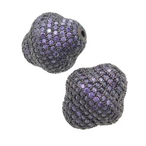 copper bicone beads pave purple zircon, black plated, approx 16-17mm