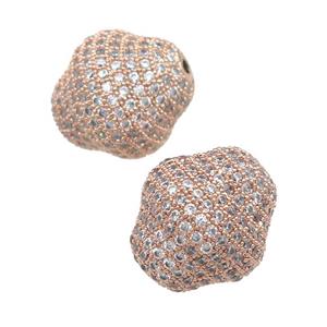 copper bicone Beads pave zircon, rose gold, approx 16-17mm