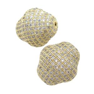 copper bicone Beads pave zircon, gold plated, approx 16-17mm