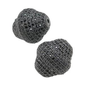 copper bicone Beads pave zircon, black plated, approx 16-17mm