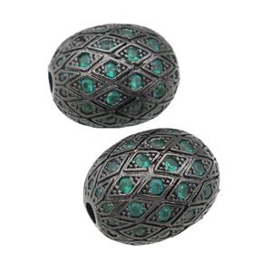 copper barrel Beads paved green zircon, black plated, approx 15-19mm
