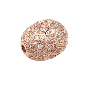 copper barrel Beads paved zircon, rose gold, approx 15-19mm