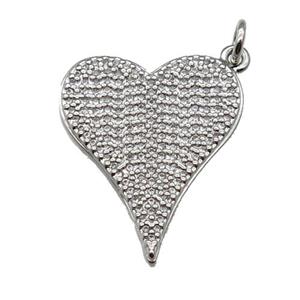 copper heart pendant pave zircon, platinum plated, approx 20-25mm