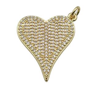 copper heart pendant pave zircon, gold plated, approx 20-25mm