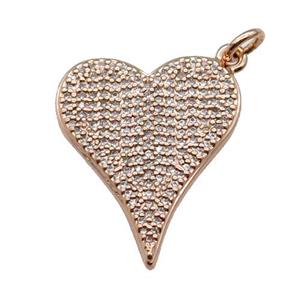 copper heart pendant pave zircon, rose gold, approx 20-25mm