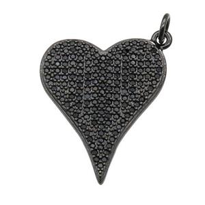 copper heart pendant pave zircon, black plated, approx 20-25mm