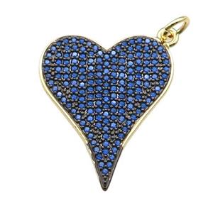 copper heart pendant pave blue zircon, gold plated, approx 20-25mm
