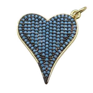 copper heart pendant pave turq zircon, gold plated, approx 20-25mm