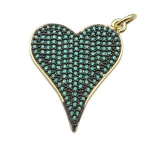 copper heart pendant pave green zircon, gold plated, approx 20-25mm