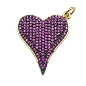 copper heart pendant pave hotpink zircon, gold plated, approx 20-25mm
